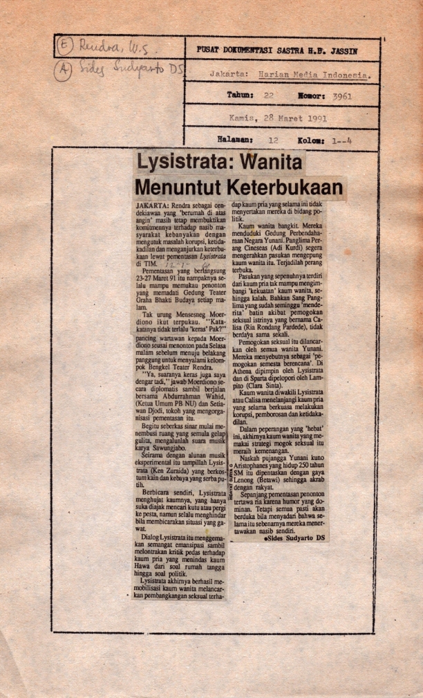Lysistrata: wanita menuntut keterbukaan