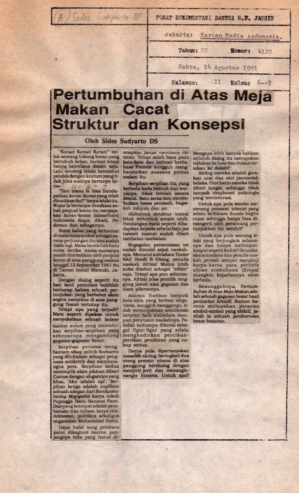 Pertumbuhan di atas meja makan cacat dan konsepsi