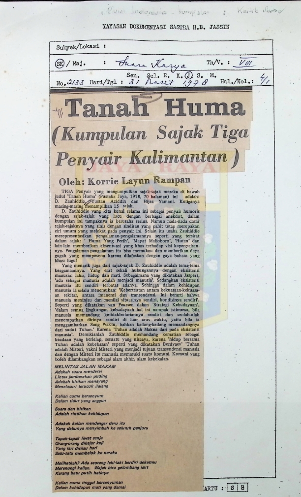 Tanah huma : kumpulan sajak tiga penyair kalimantan
