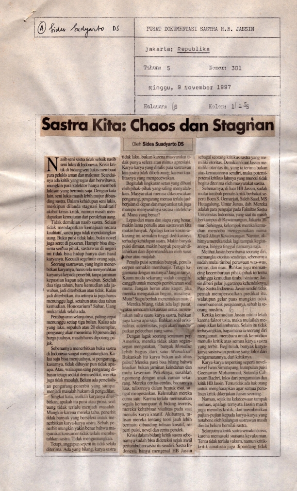 Sastra kita: chaos dan stagnan