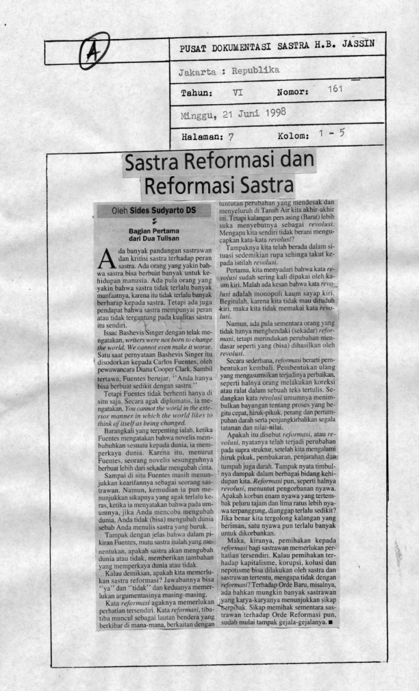 Sastra reformasi dan reformasi sastra (Bagian pertama)