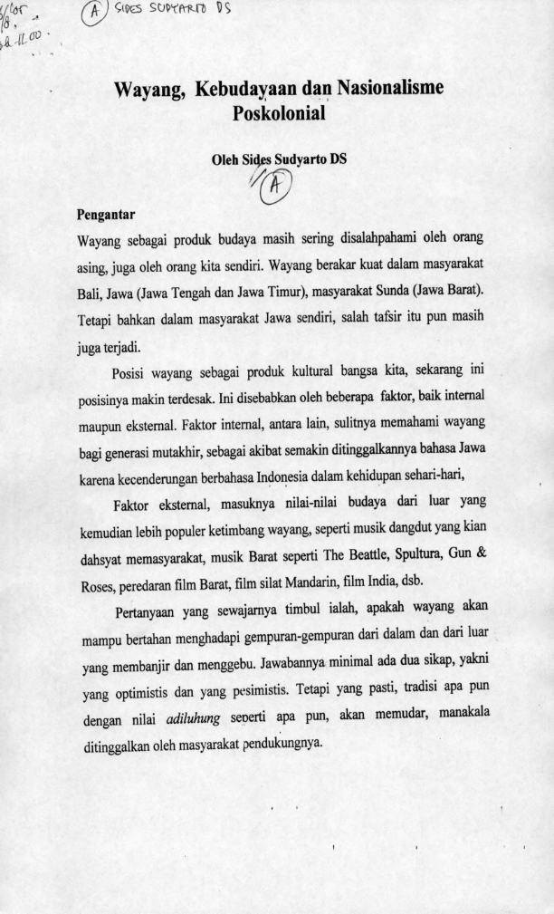 Wayang, kebudayaan dan nasionalisme posklonial