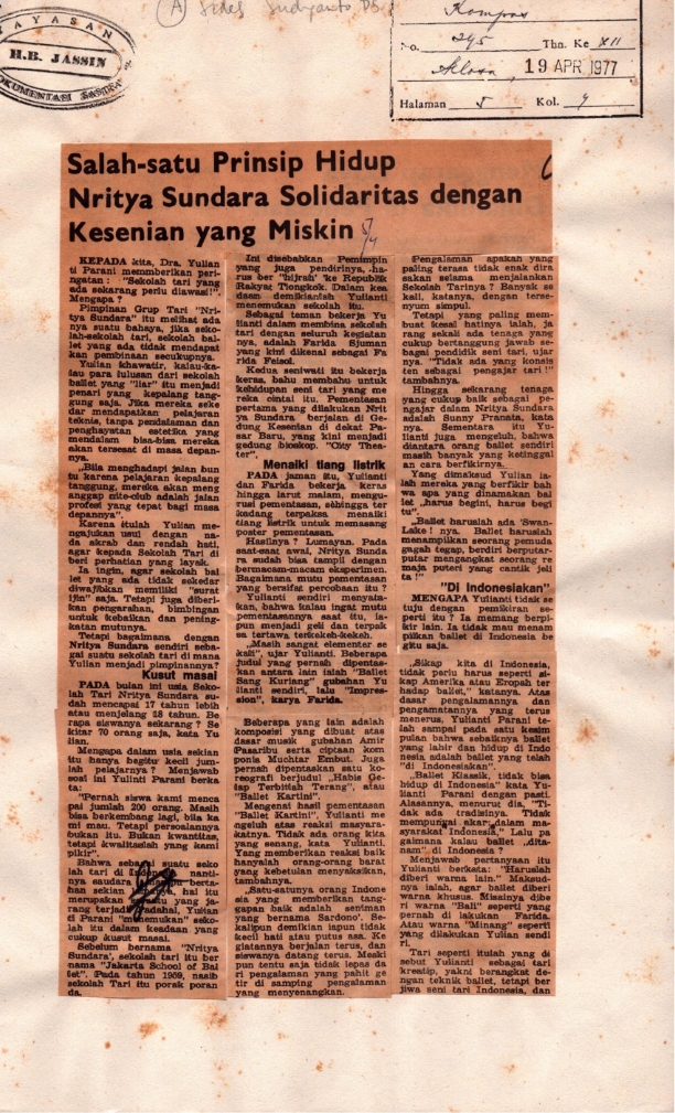 Salah-satu prinsip hidup Nritya Sundara solidaritas dengan kesenian yang miskin