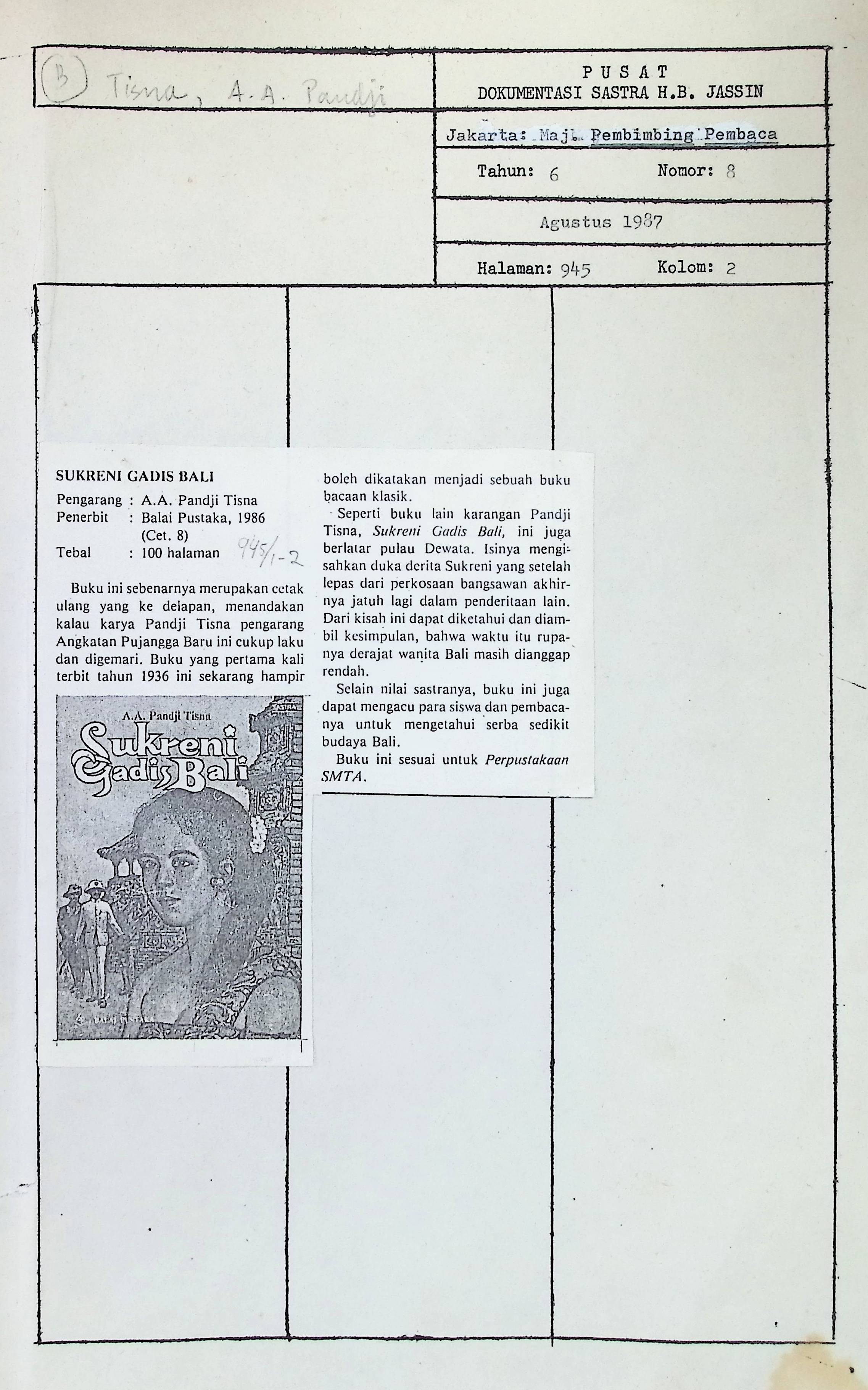 Timbangan buku Sukreni gadis Bali