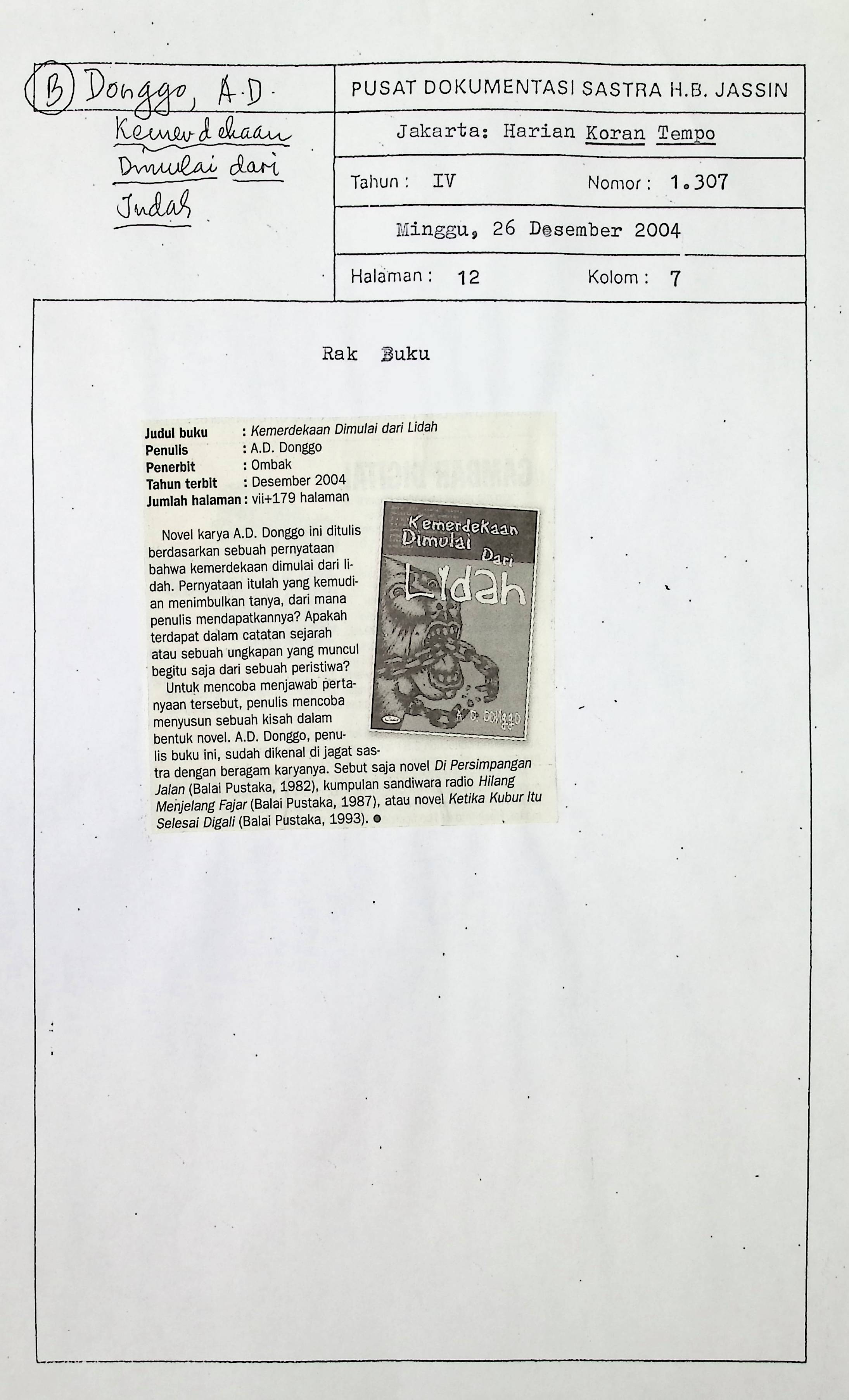 Timbangan buku Kemerdekaan dimulai dari lidah