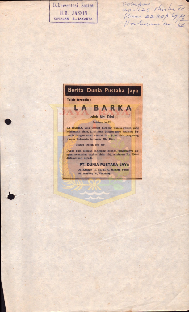 Berita dunia pustaka jaya : La barka