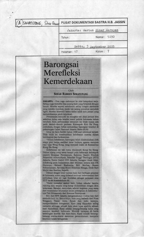 Barongsai merefleksi kemerdekaan