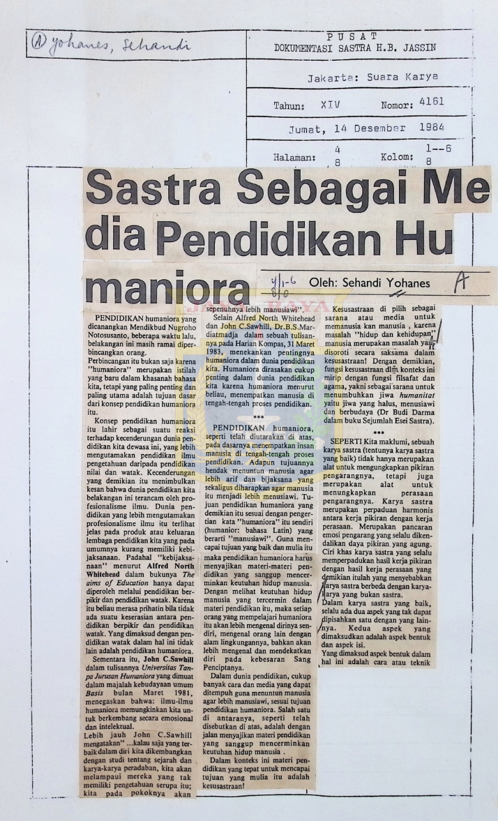 Sastra sebagai media pendidikan humaniora