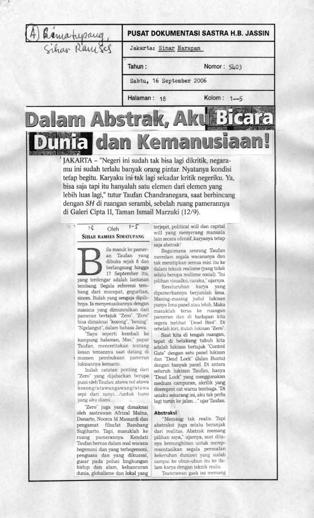 Dalam abstrak, aku bicara dunia dan kemanusiaan! / Sihar Ramses Simatupang