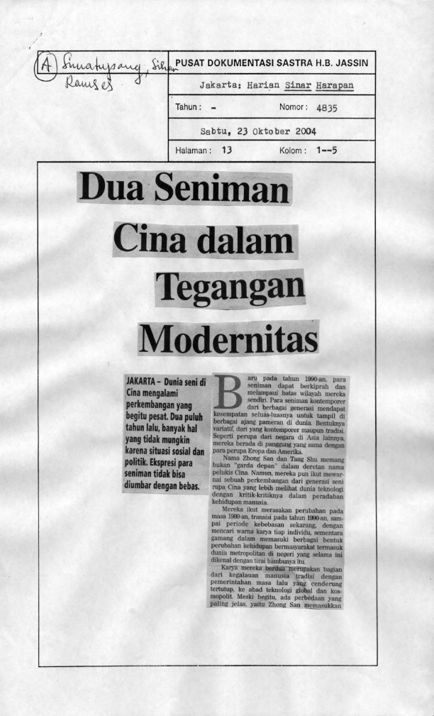 Dua seniman Cina dalam tegangan modernitas