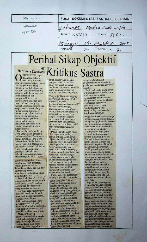 Perihal sikap objektif kritikus sastra