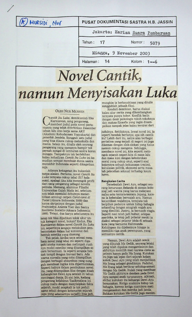Novel cantik, namun menyisakan luka