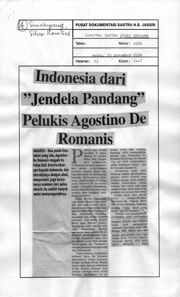 Indonesia dari "Jendela Pandang" pelukis Agostino De Romanis