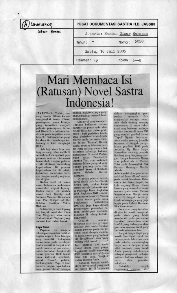 Mari membaca isi (Ratusan) novel sastra Indonesia!