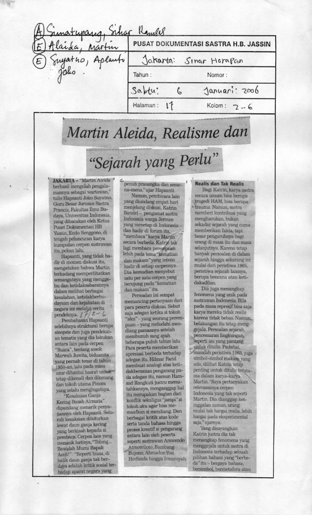 Martin Aleida, realisme dan "Sejarah yang perlu"