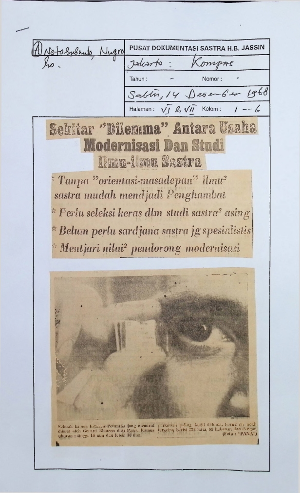 Sekitar "Dilemma" antara usaha modernisasi dan studi ilmu-ilmu sastra