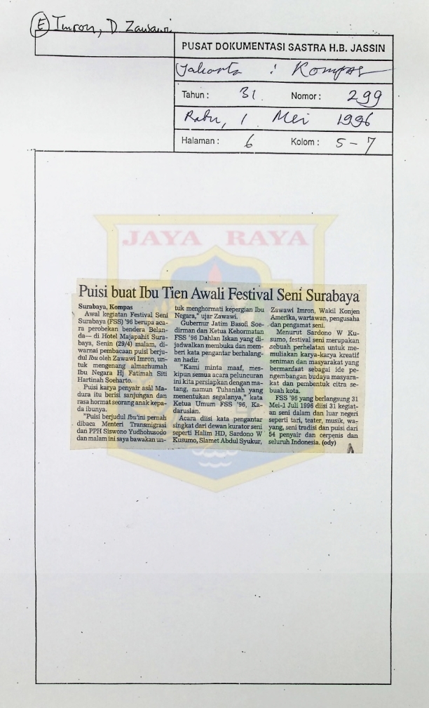 Puisi buat ibu tien awali festival seni surabaya
