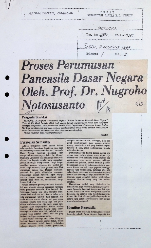 Proses perumusan pancasila dasar negara oleh Prof. Dr. Nugroho Notosusanto