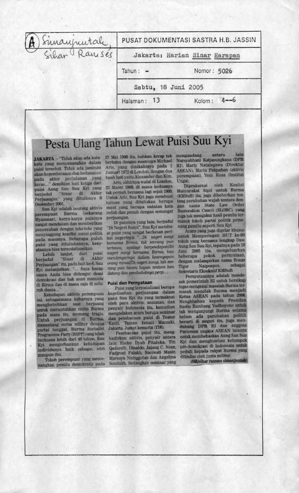 Pesta ulang tahun lewat puisi Suu Kyi