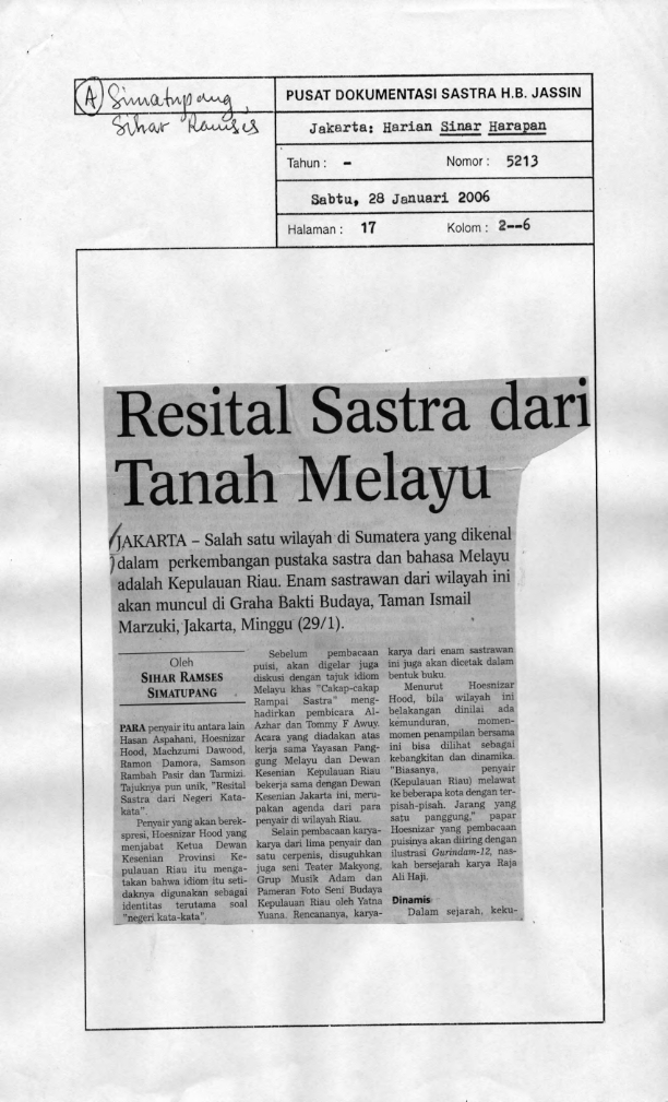 Resital sastra dari tanah melayu