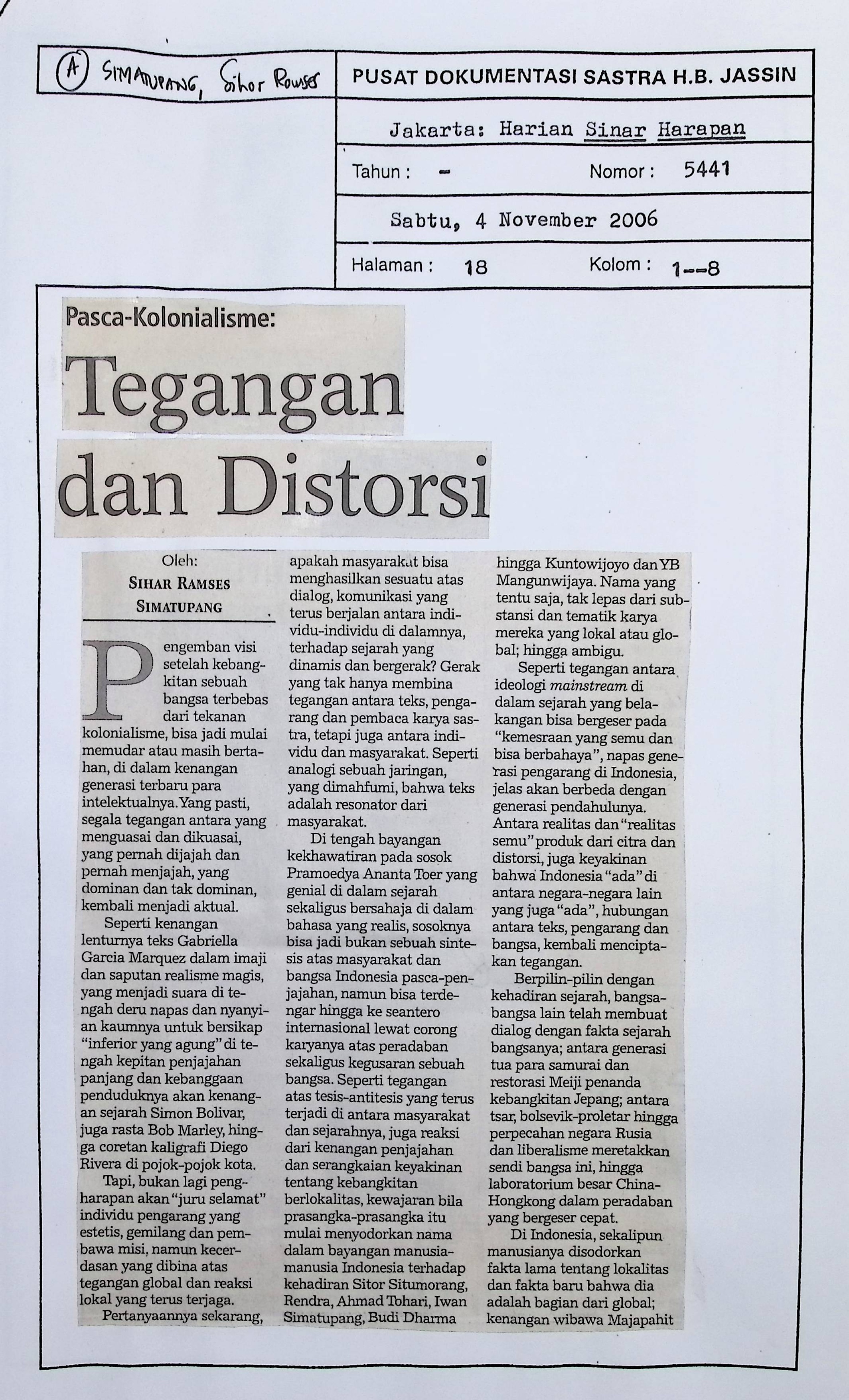 Pasca-kolonialisme: tegangan dan distorsi