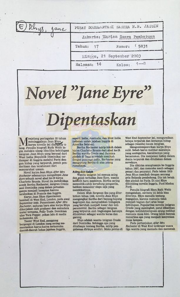 Novel Jane Eyre di pentaskan