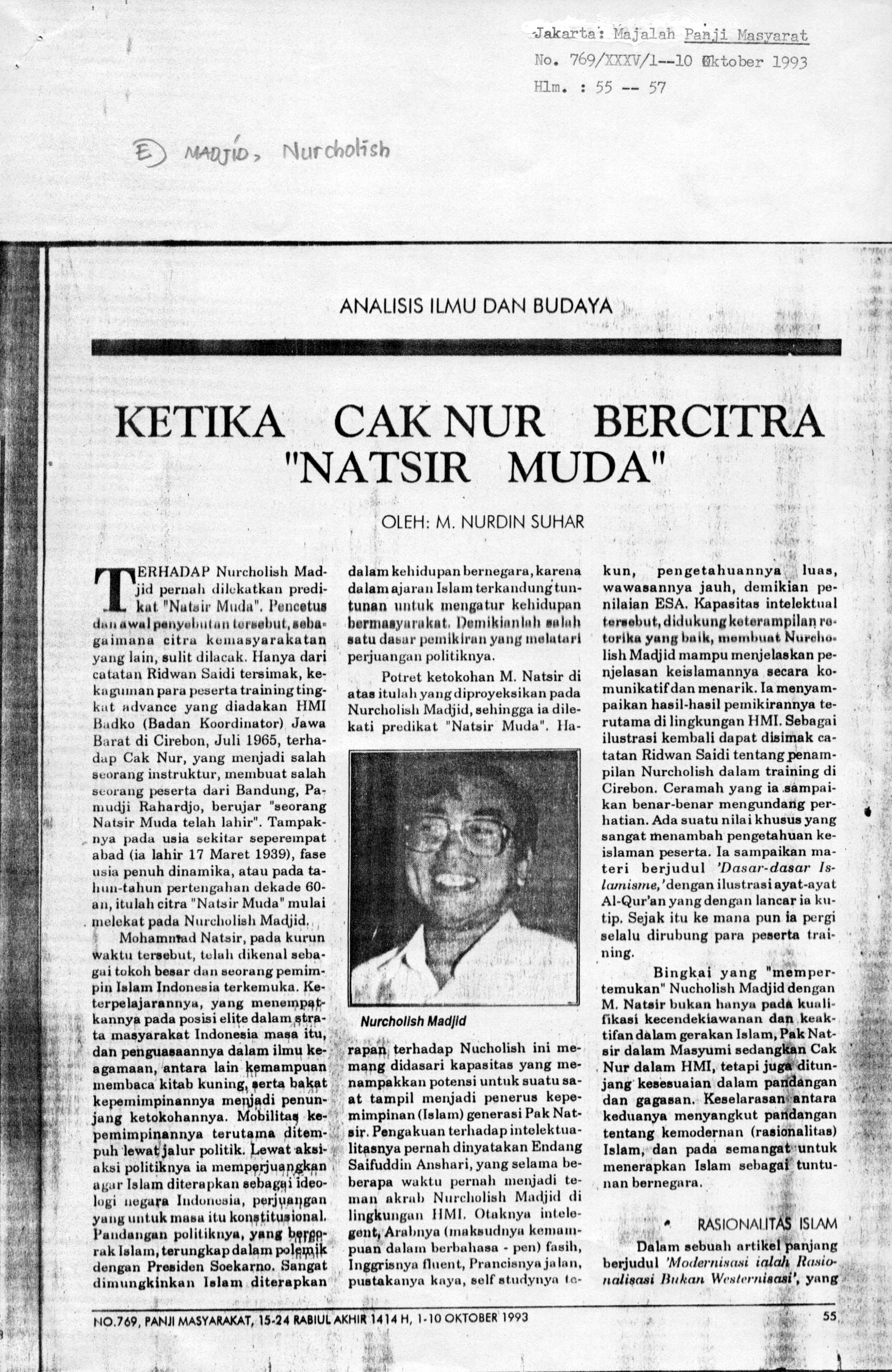 Ketika Cak Nur bercitra "Natsir muda"