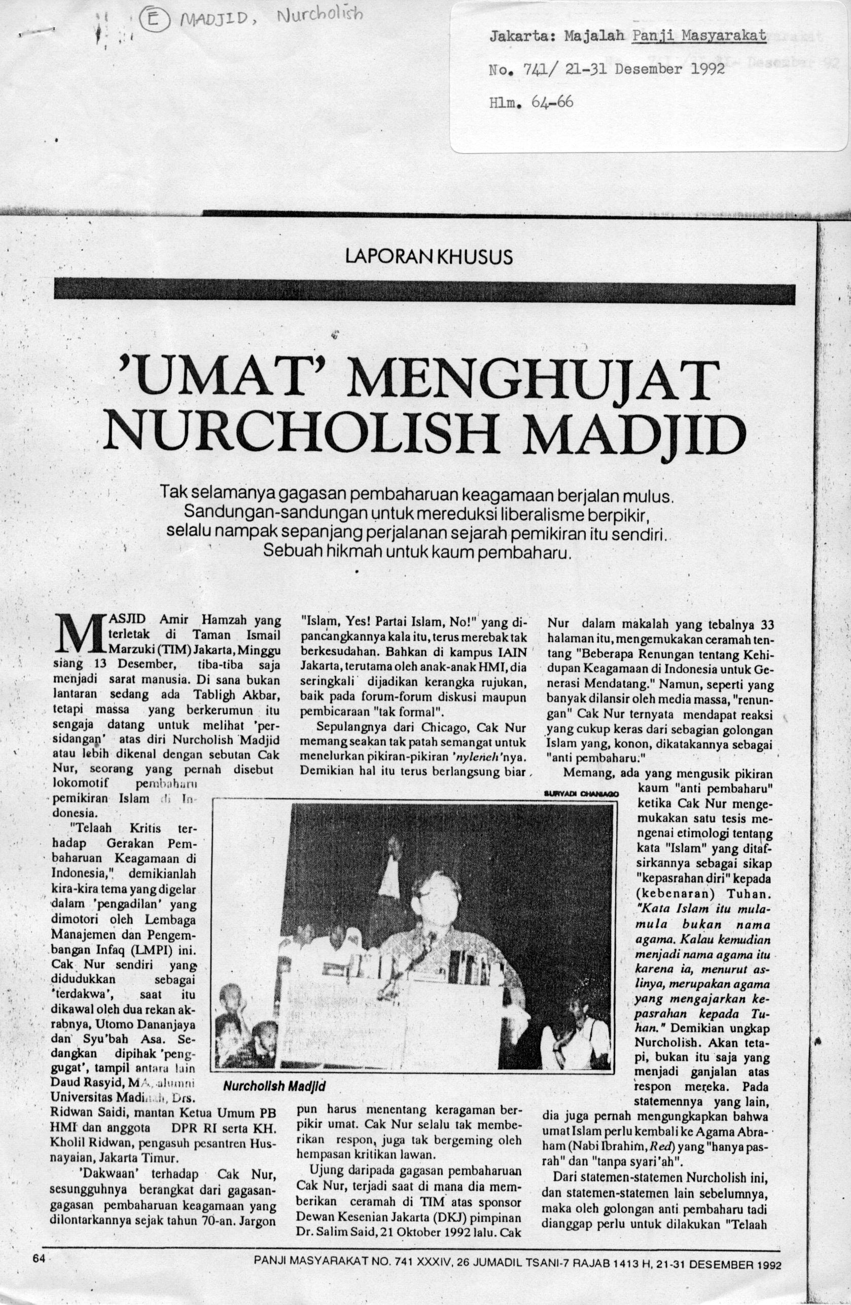 'Umat' menghujat Nurcholish Madjid