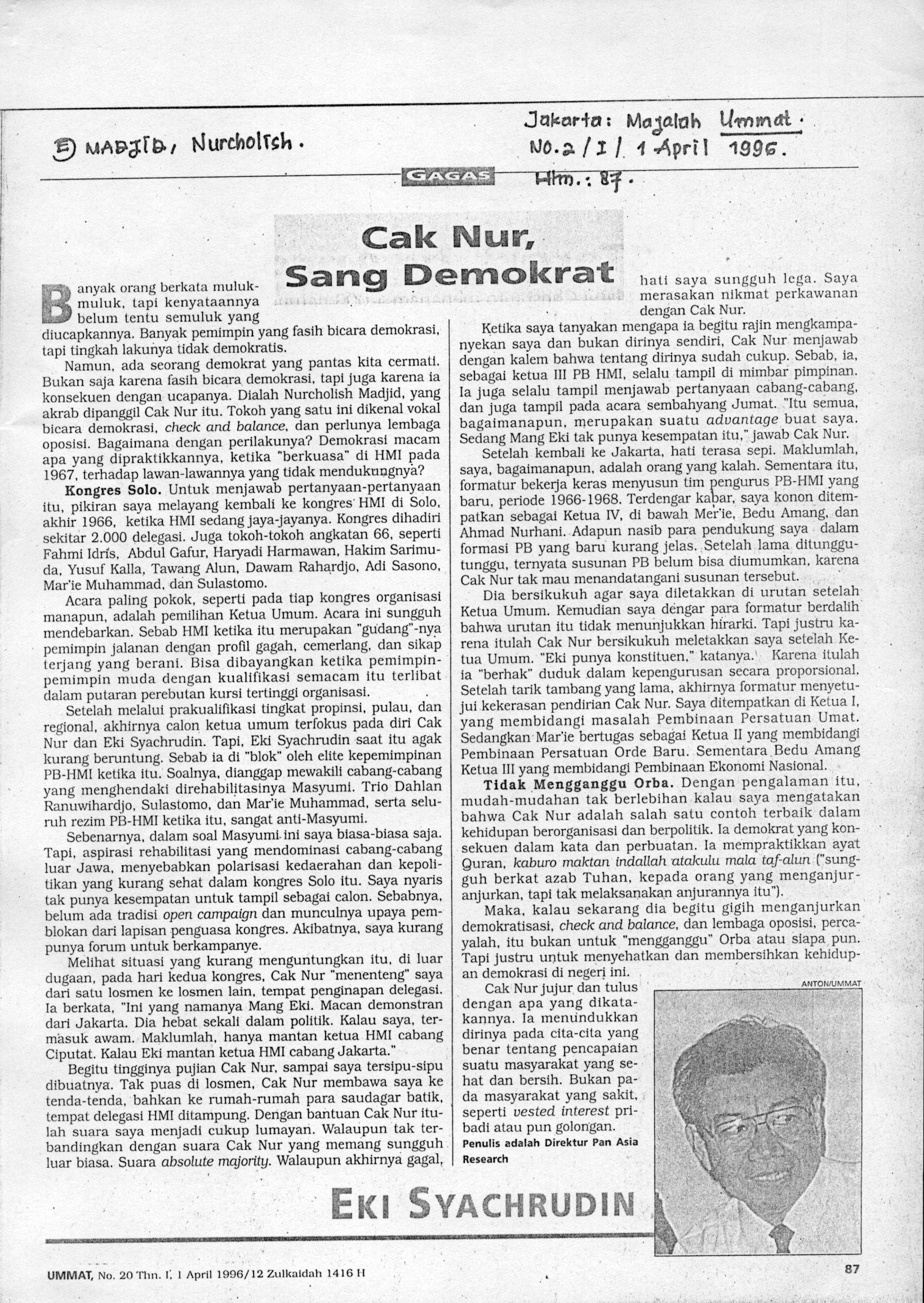 Cak Nur, sang demokrat