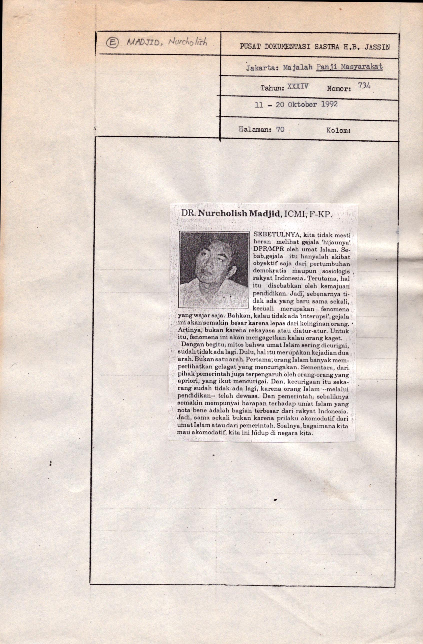 Dr. Nurcholish Madjid, ICMI, F-KP.