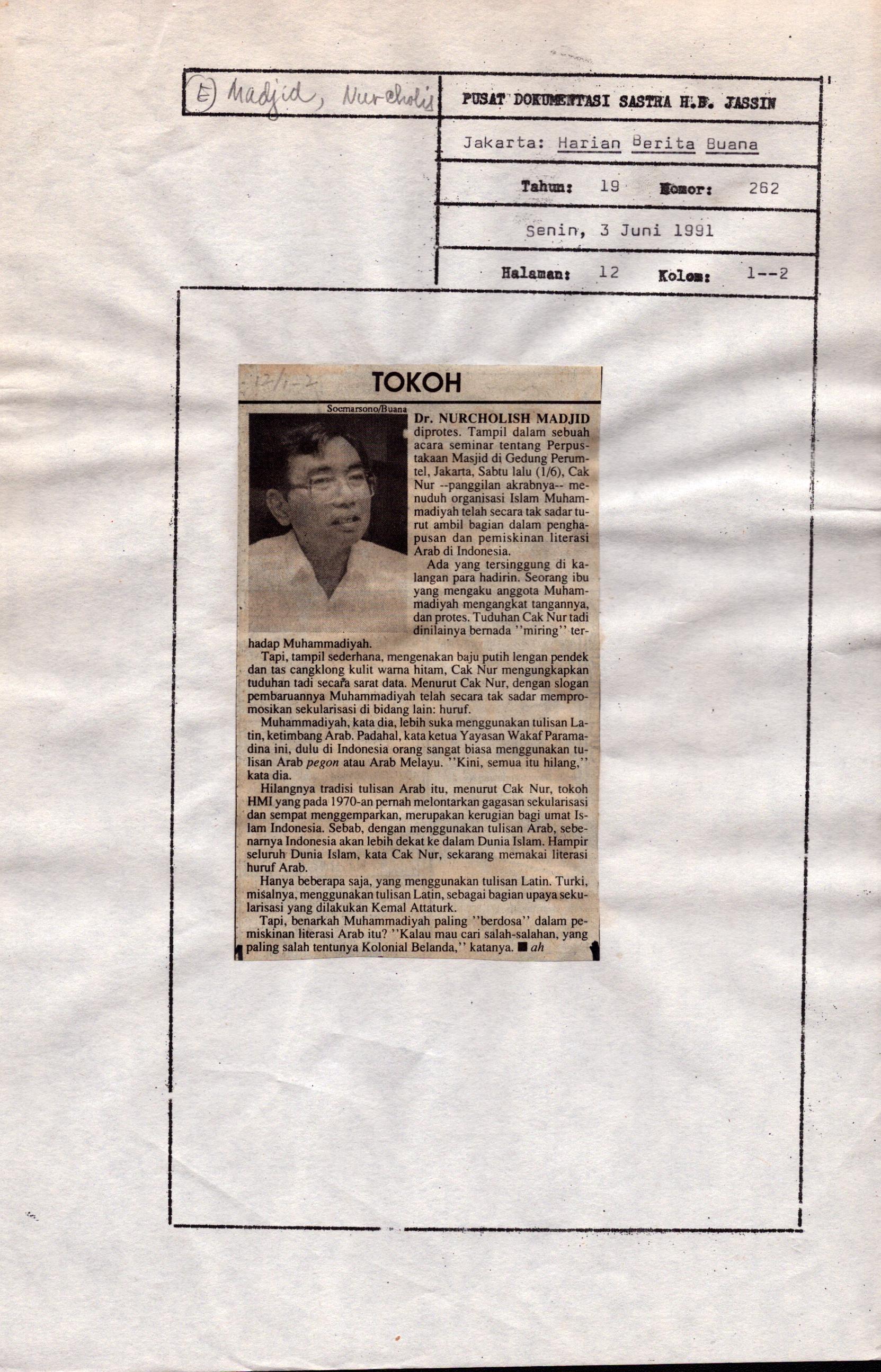 Dr. H. Nurcholish Madjid diprotes
