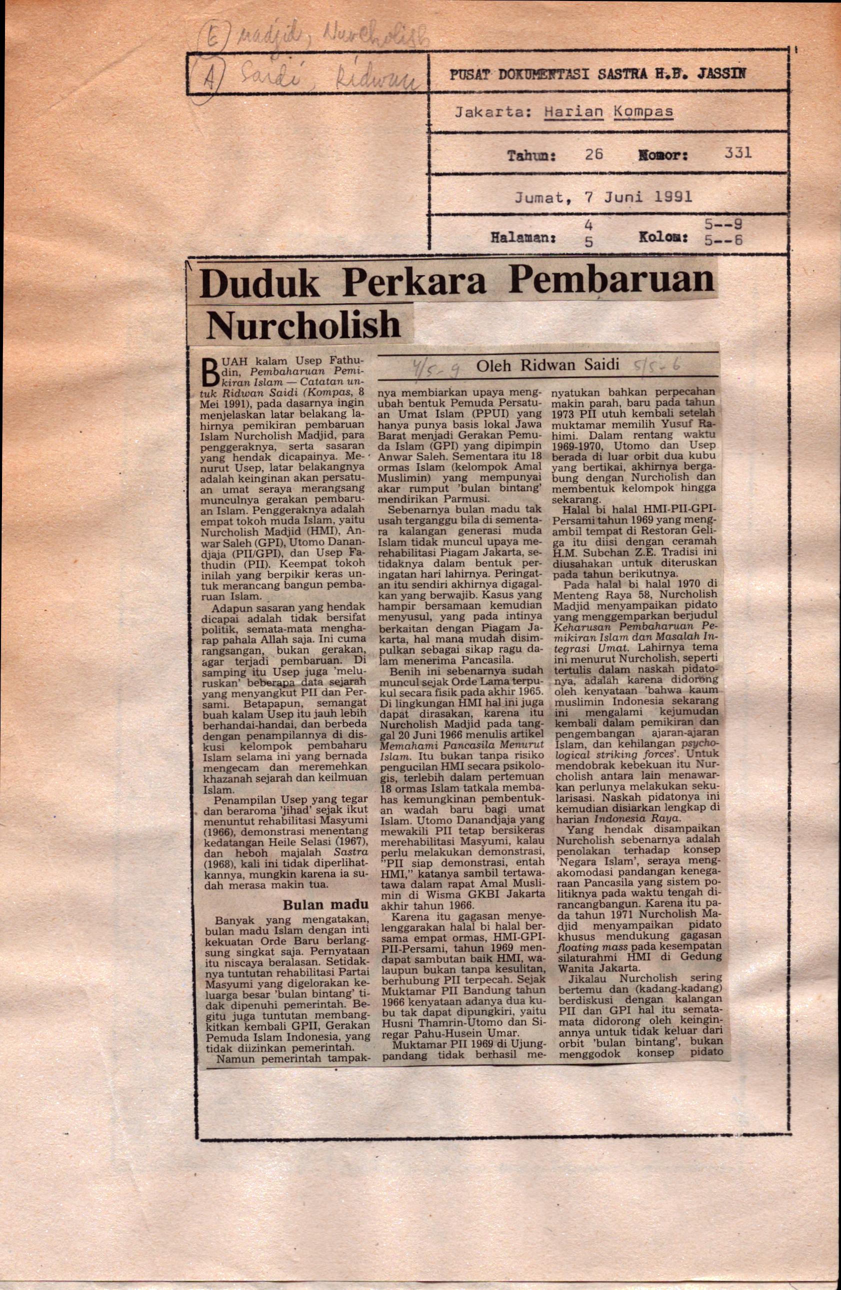 Duduk perkara pembaruan Nurcholish