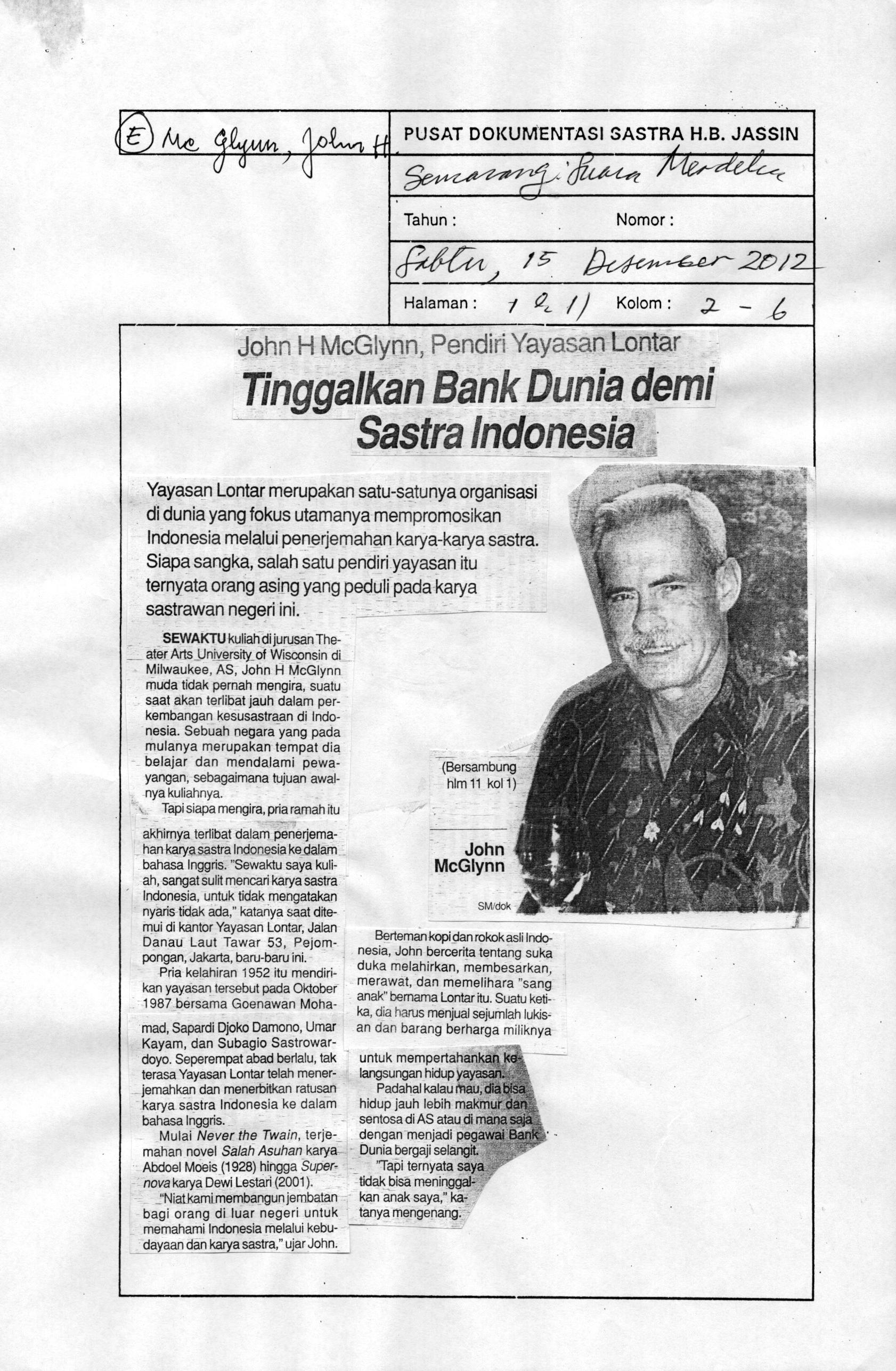 Tinggalkan bank dunia demi sastra Indonesia