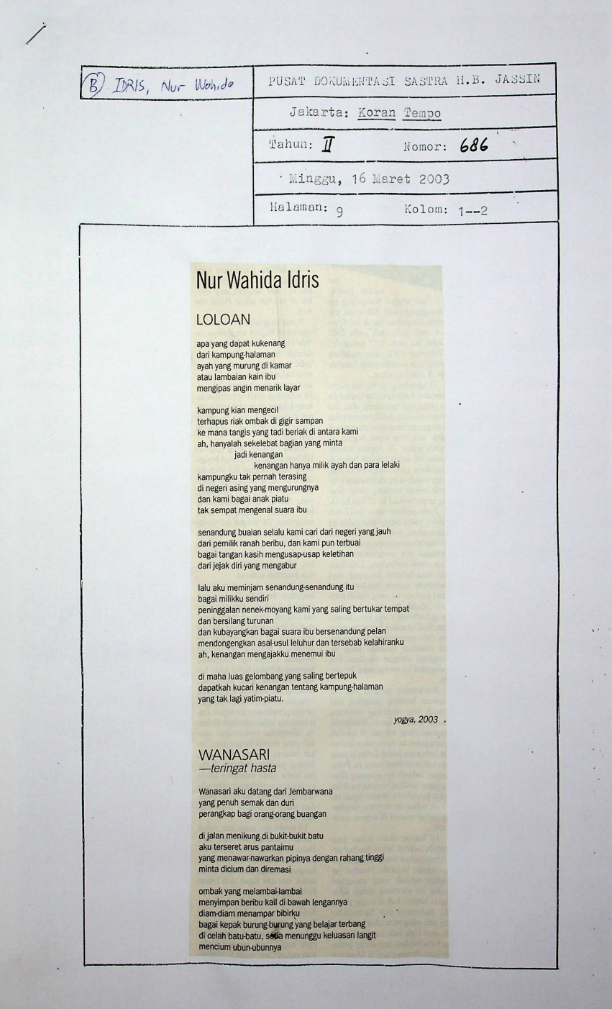 Sajak-sajak : loloan, wanasari, pesisir selatan
