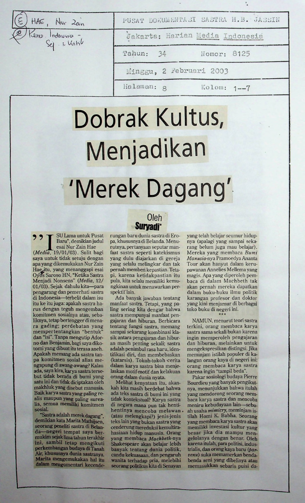 Dobrak kultus, mejadikan merek dagang