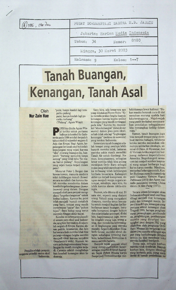 Tanah buangan, kenangan, tanah asal