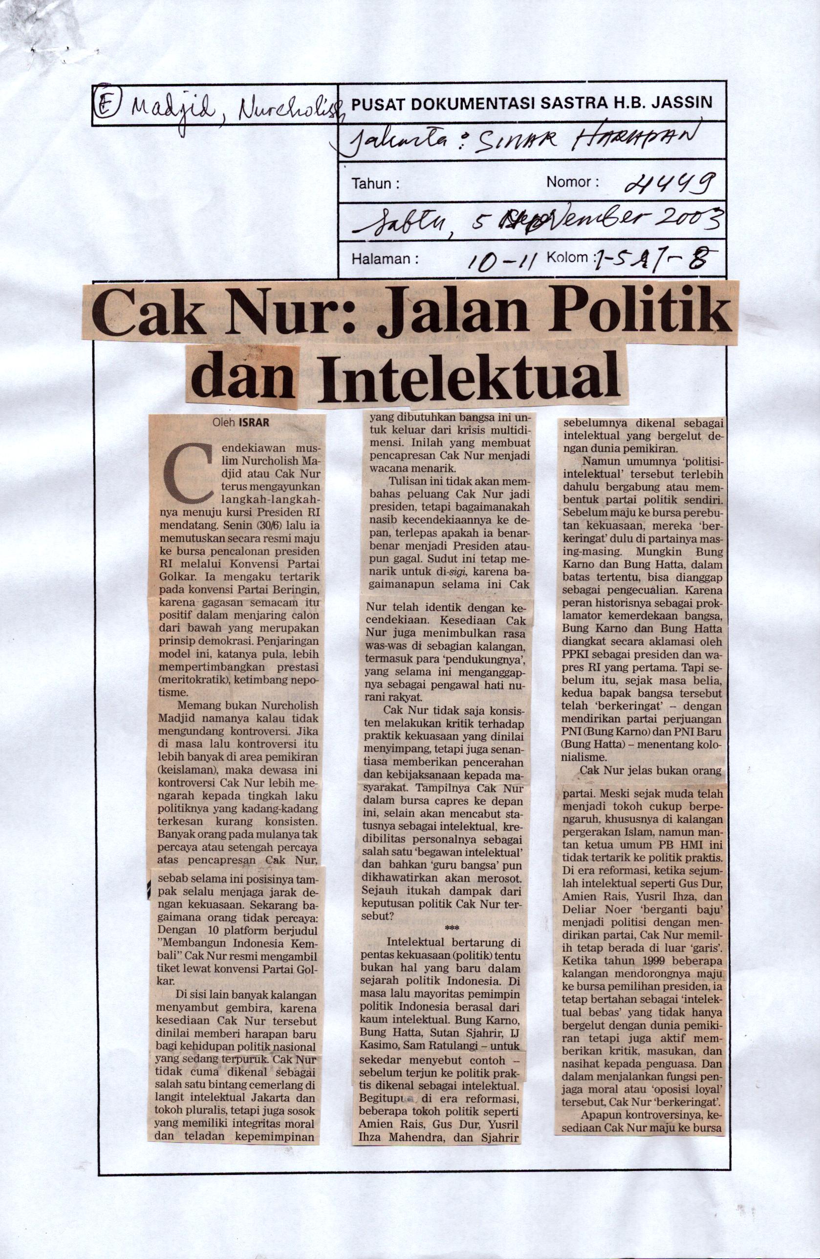 Cak Nur: jalan politik dan intelektual