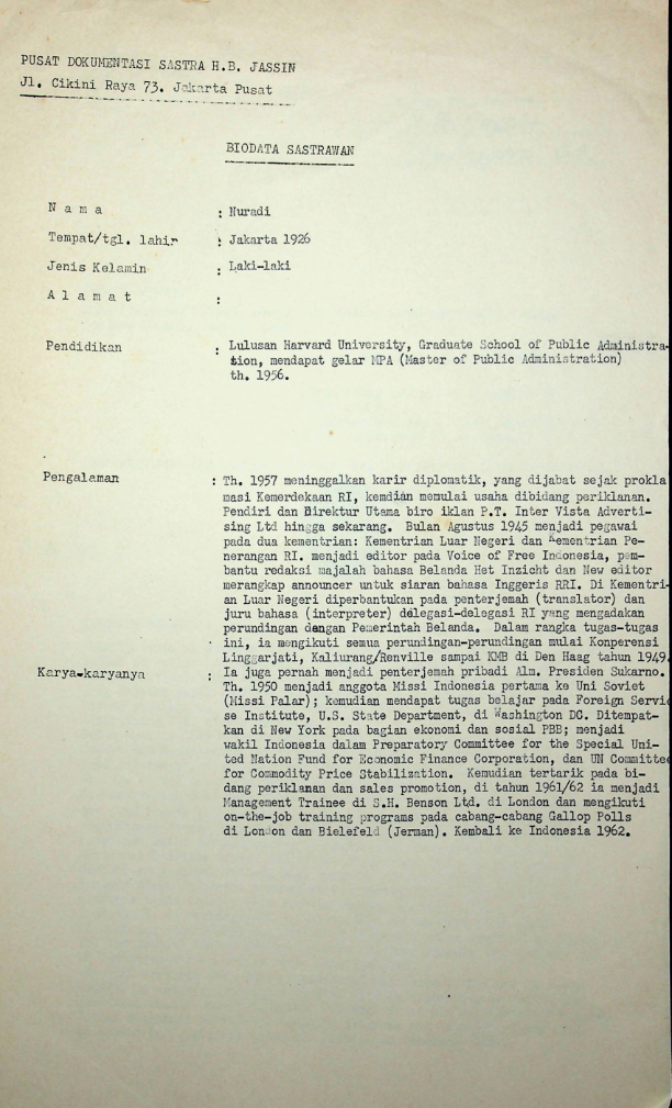 Biodata sastrawan atas nama Nuradi