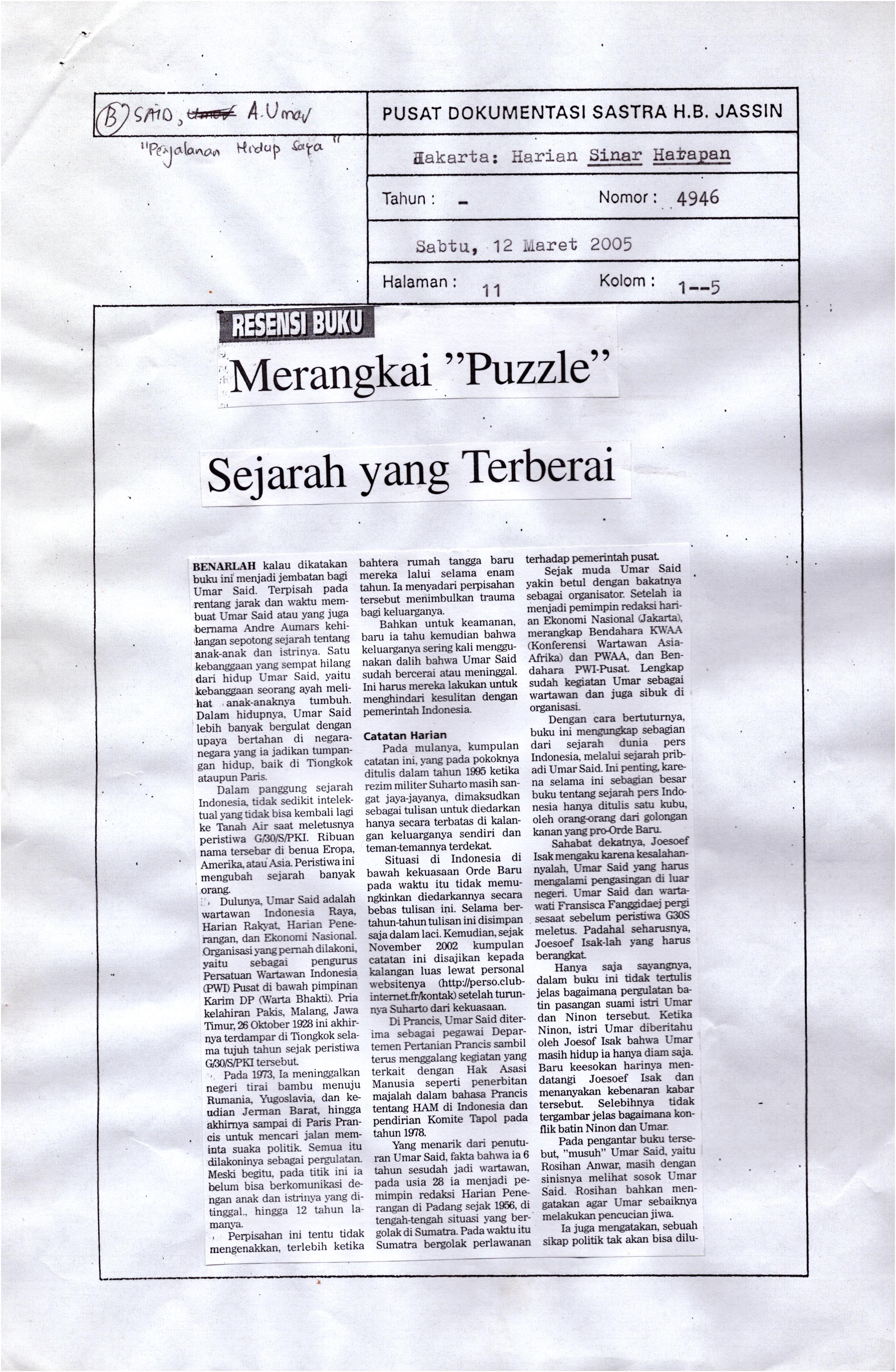 Merangkai "Puzzle" Sejarah yang terberai