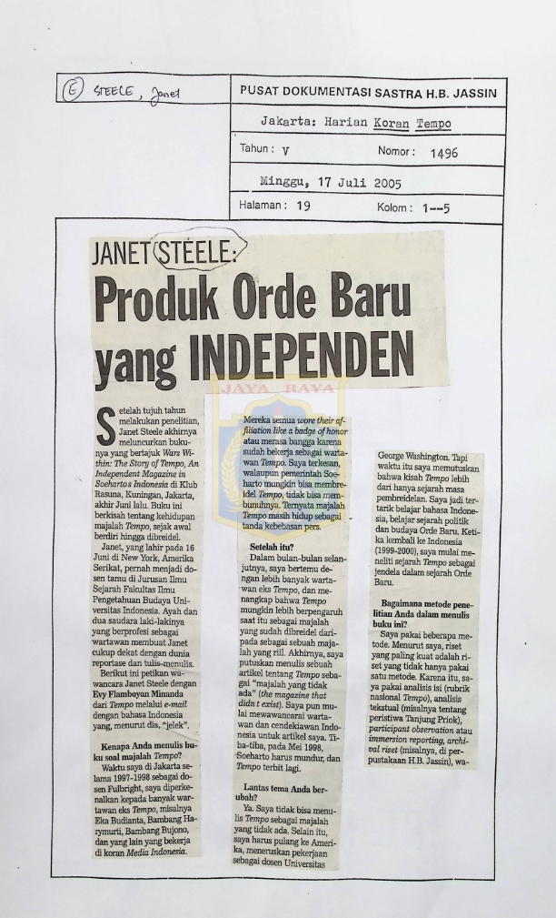 Jane Steele: Produk orde baru yang independen