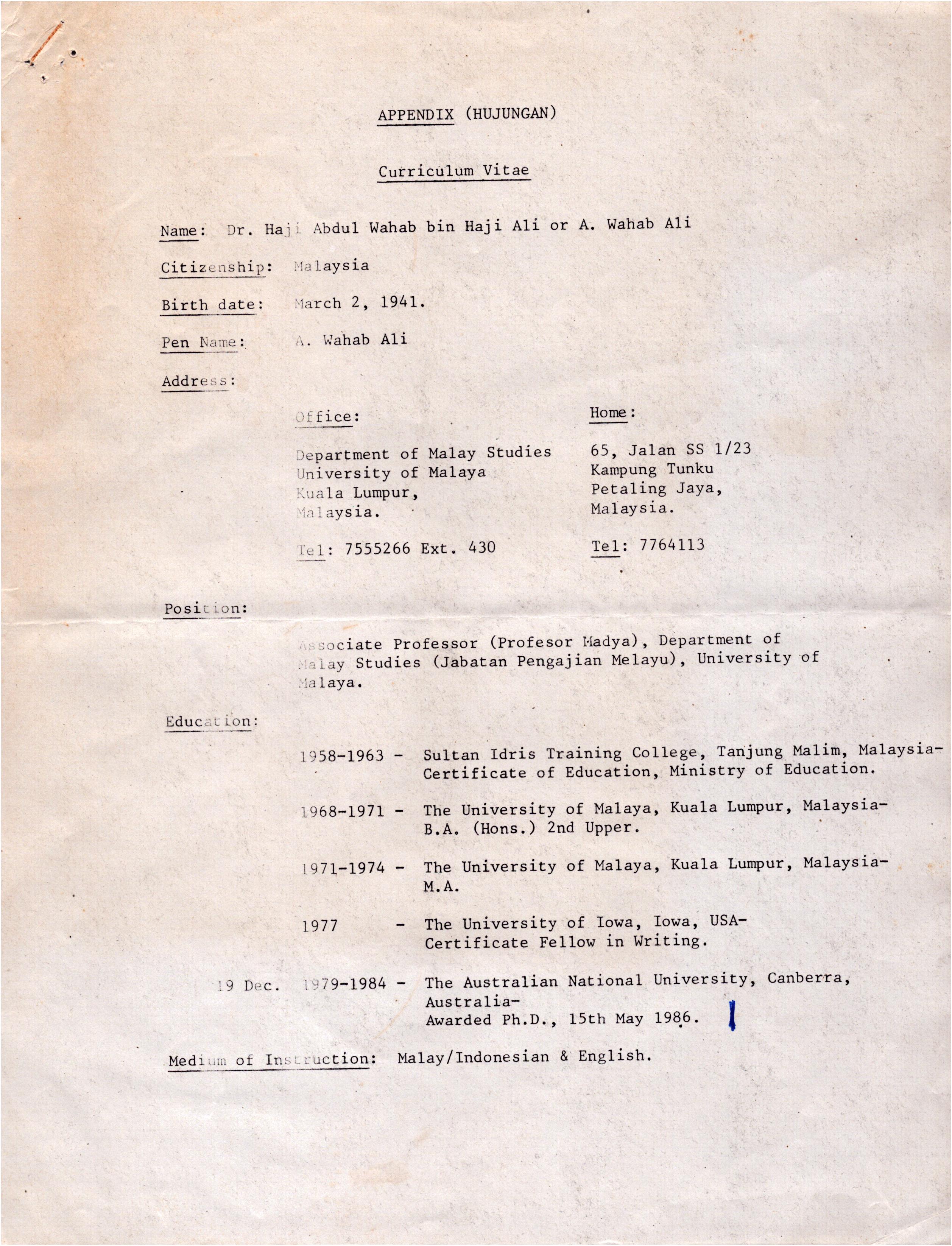 Appendix (Kunjungan) Curriculum Vitae