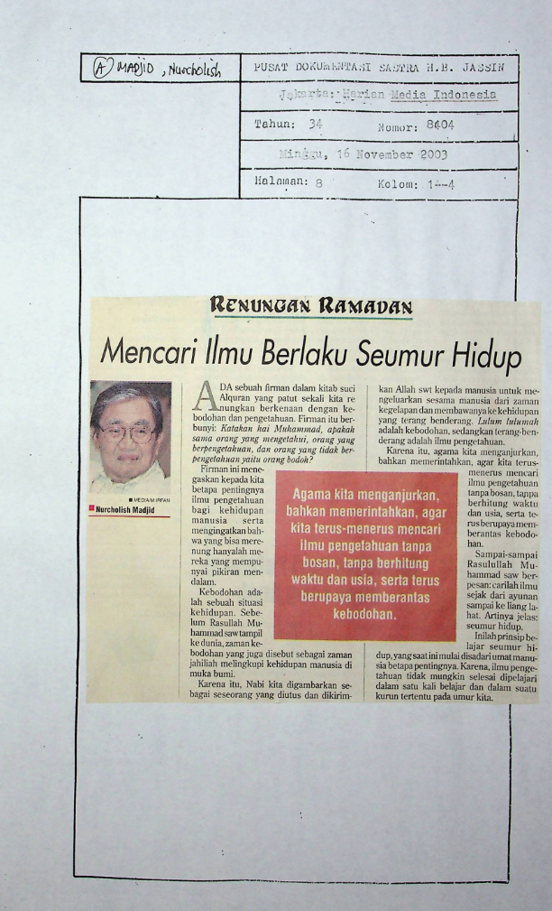 Mencari ilmu berlaku seumur hidup