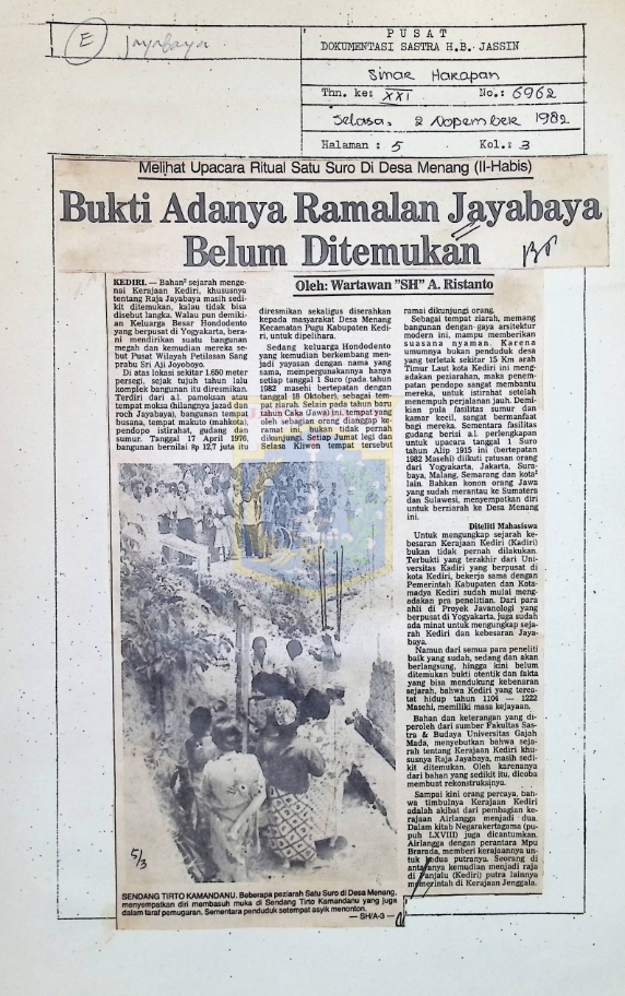 Bukti adanya ramalan Jayabaya belum ditemukan
