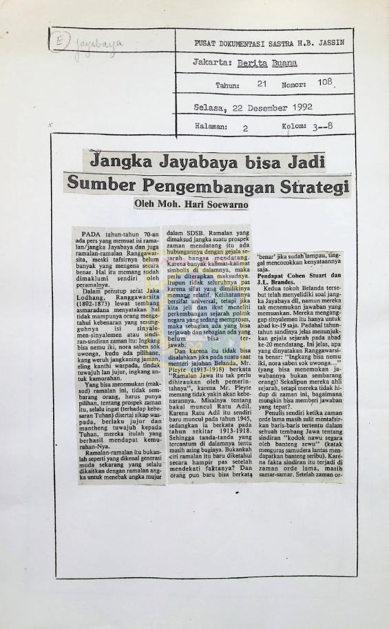 Jangka Jayabaya bisa jadi sumber pengembangan strategi