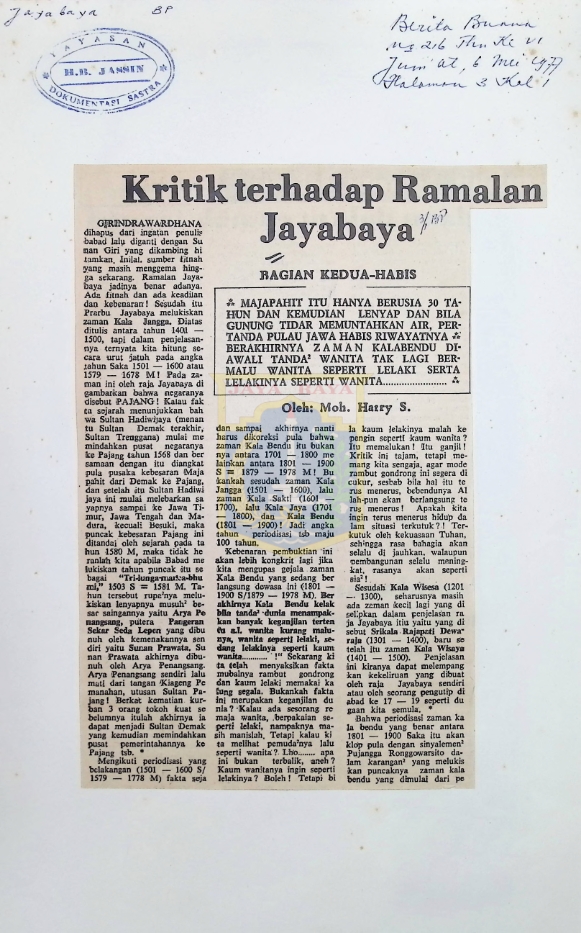 Kritik terhadap ramalan Jayabaya