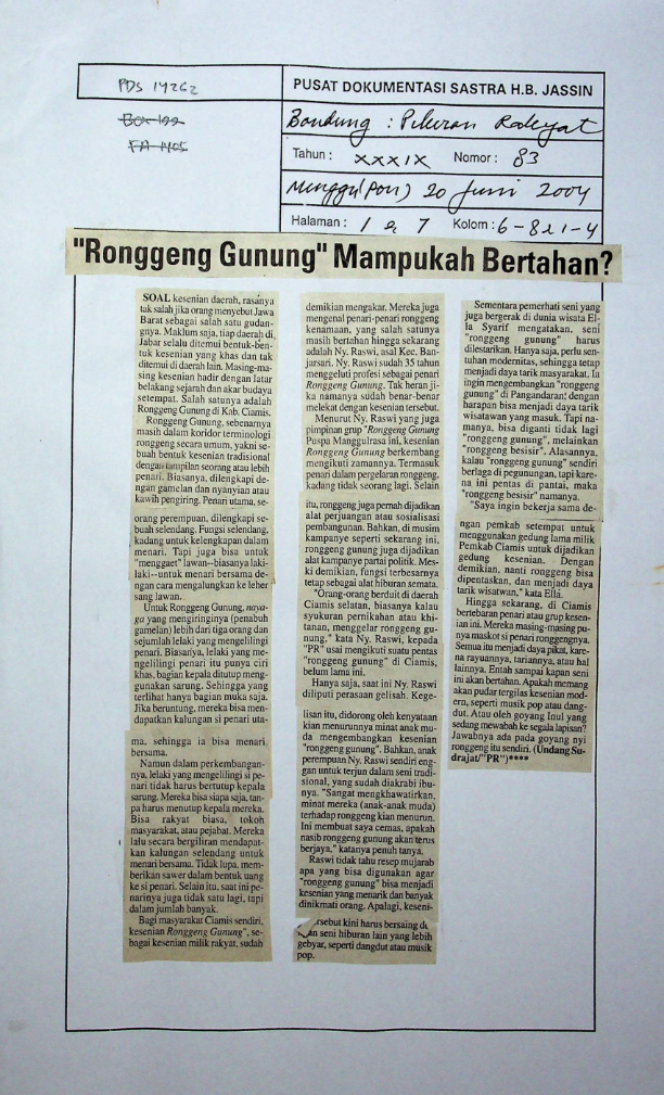 Ronggeng gunung mampukah bertahan?