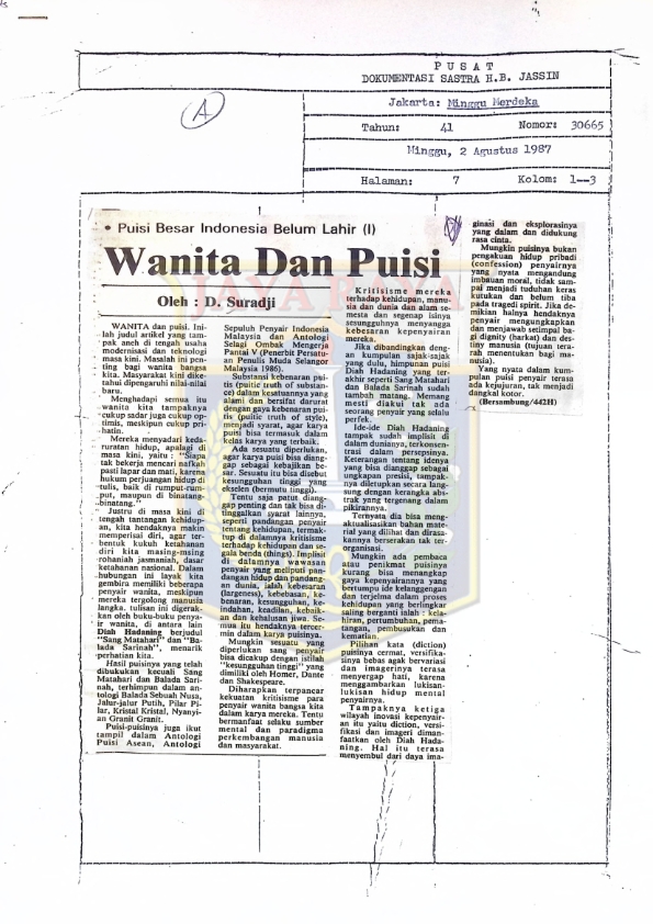 Puisi besar Indonesia belum lahir (1) : Wanita dan Puisi