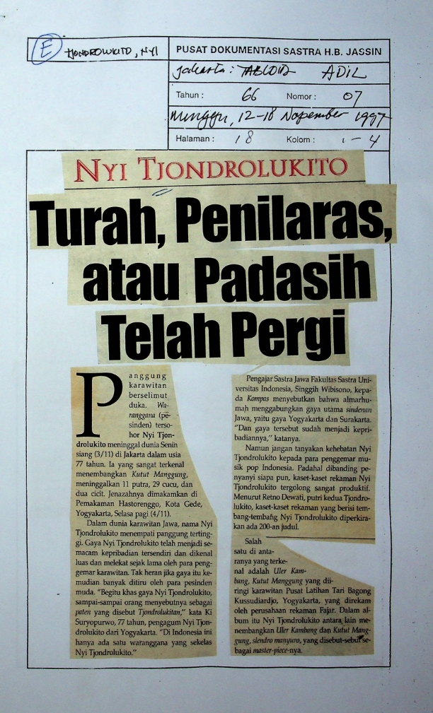 Turah, penilaras atau padasih telah pergi