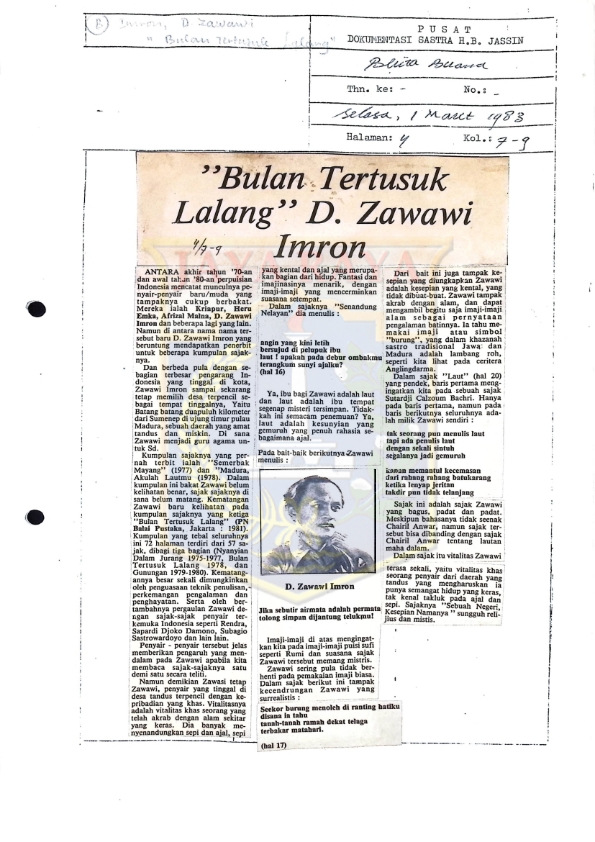 "Bulan tertusuk lalang" D. Zawawi Imron