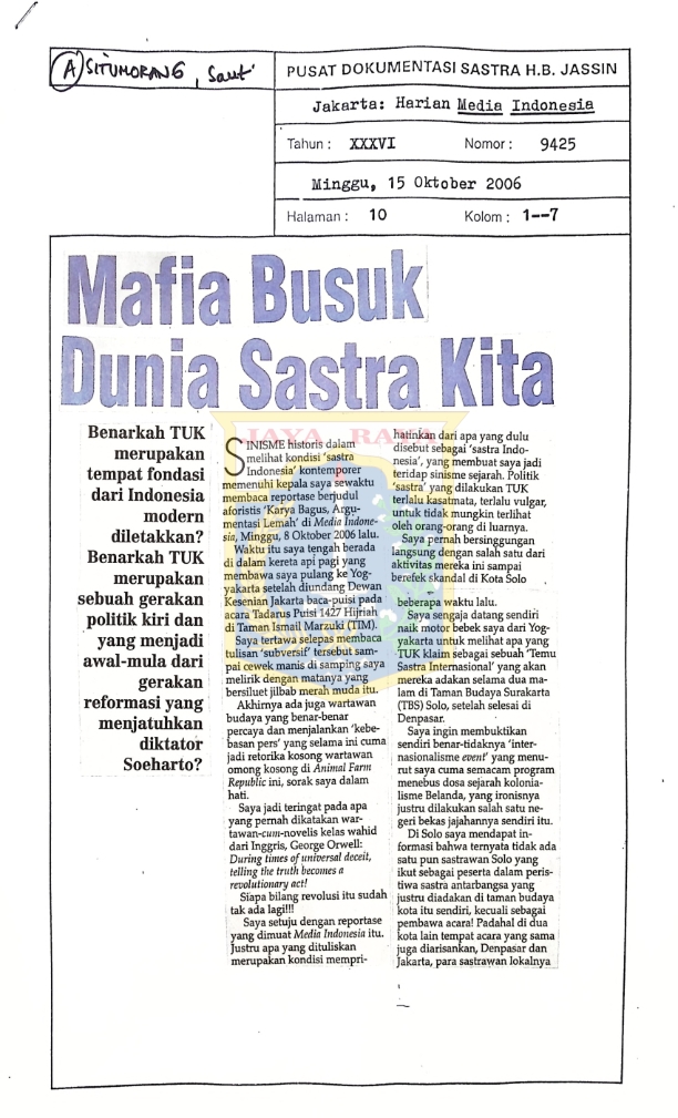 Mafia busuk dunia sastra kita